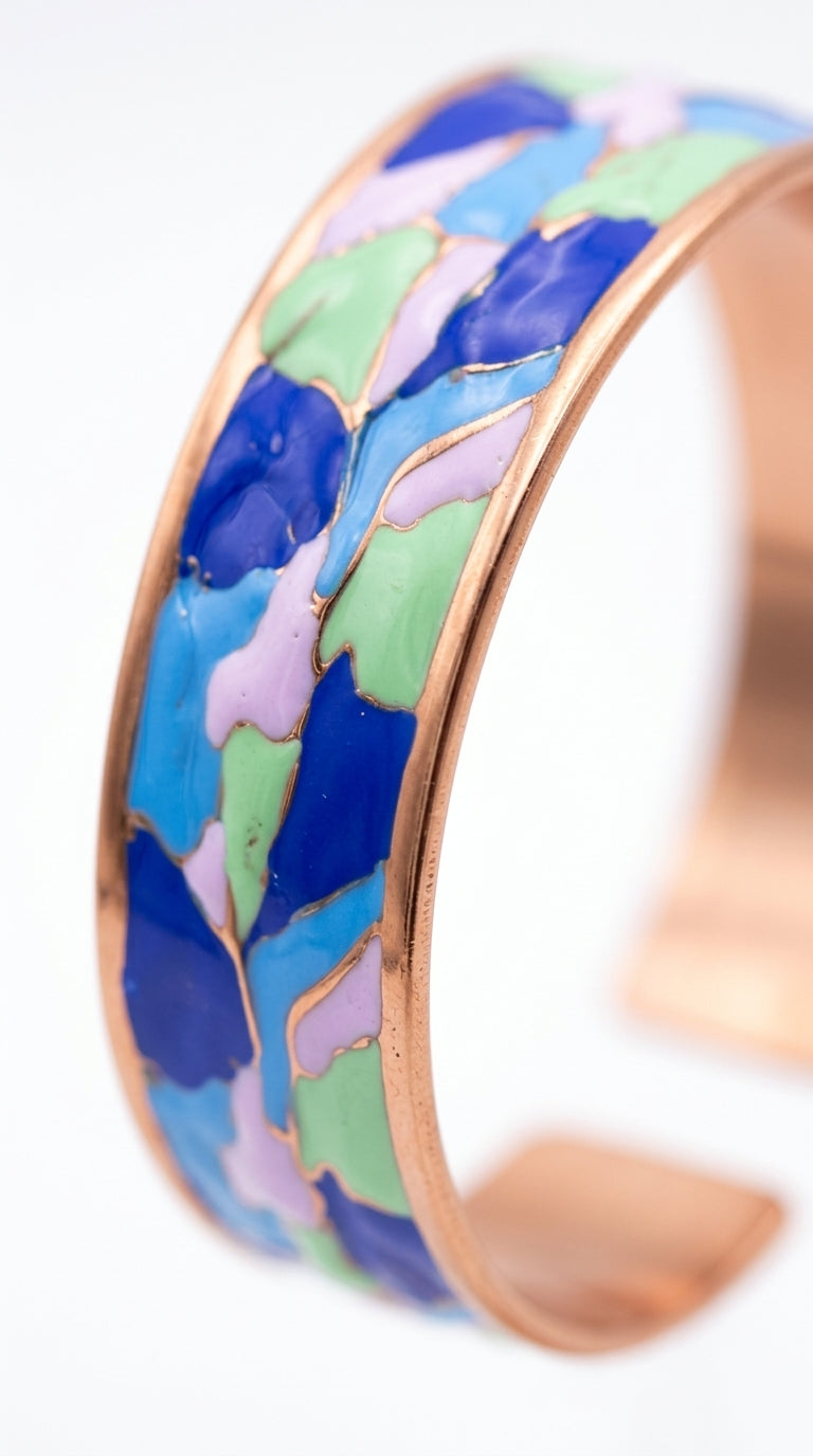 Enamel Bileklik Yüzük Set – Blue & Green "