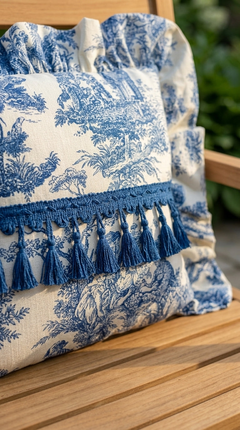 Toile Azure Ruffle Kırlent