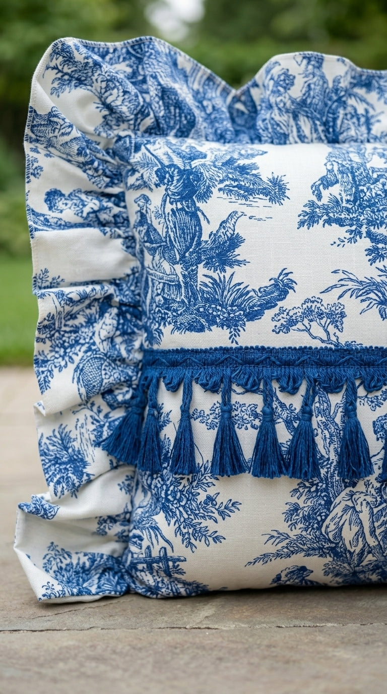 Toile Azure Ruffle Kırlent
