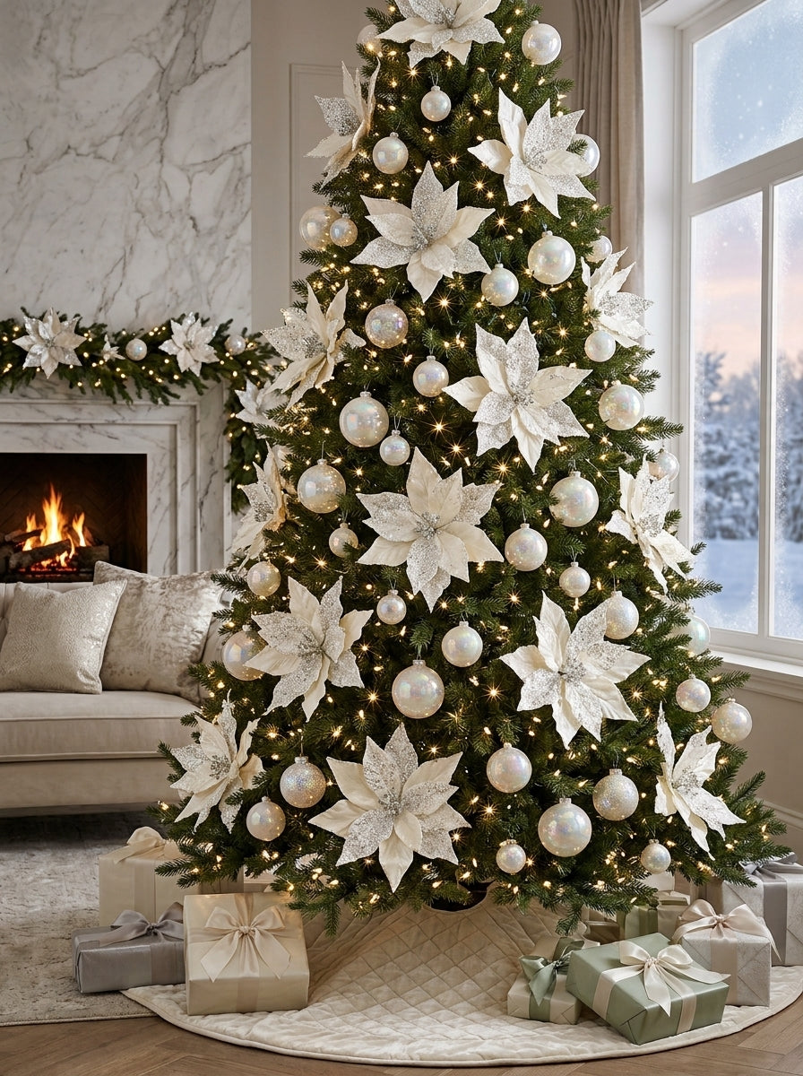 White Frost Poinsettia Klipsli Yılbaşı Ağacı Süsü