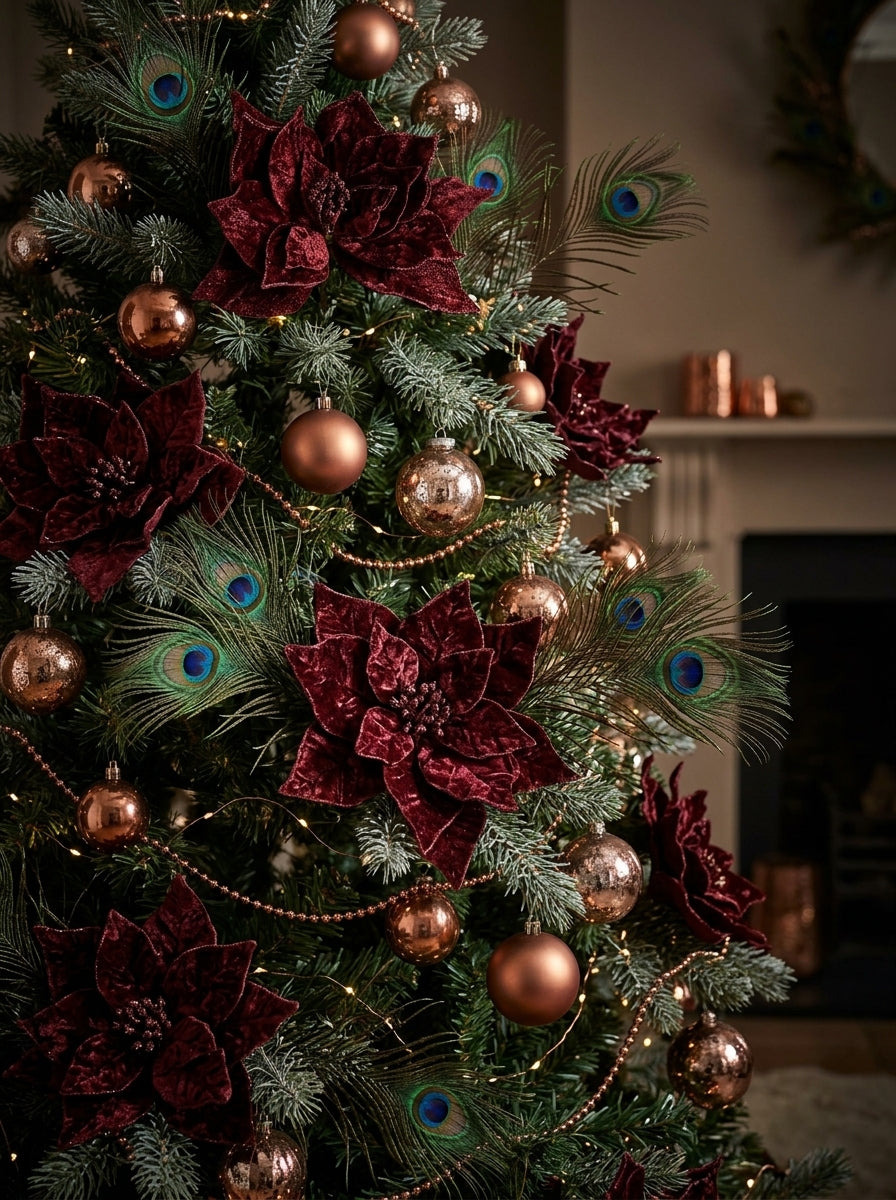 Burgundy Poinsettia Glitter Klipsli Yılbaşı Ağacı Süsü