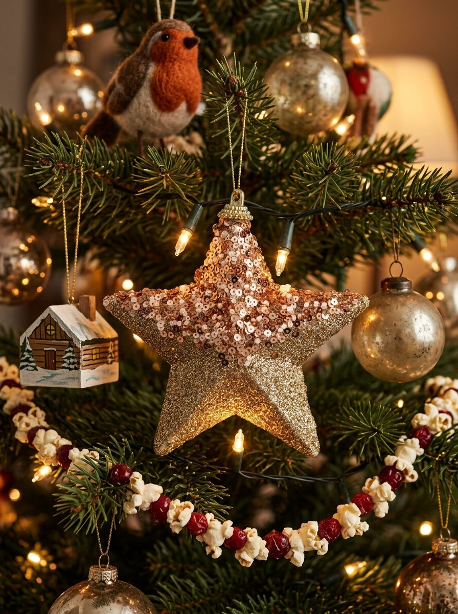 Champagne Glitter Payetli Yıldız Yılbaşı Süsü