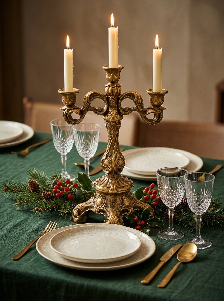 Royal Christmas El Yapımı Üçlü Gold Şamdan