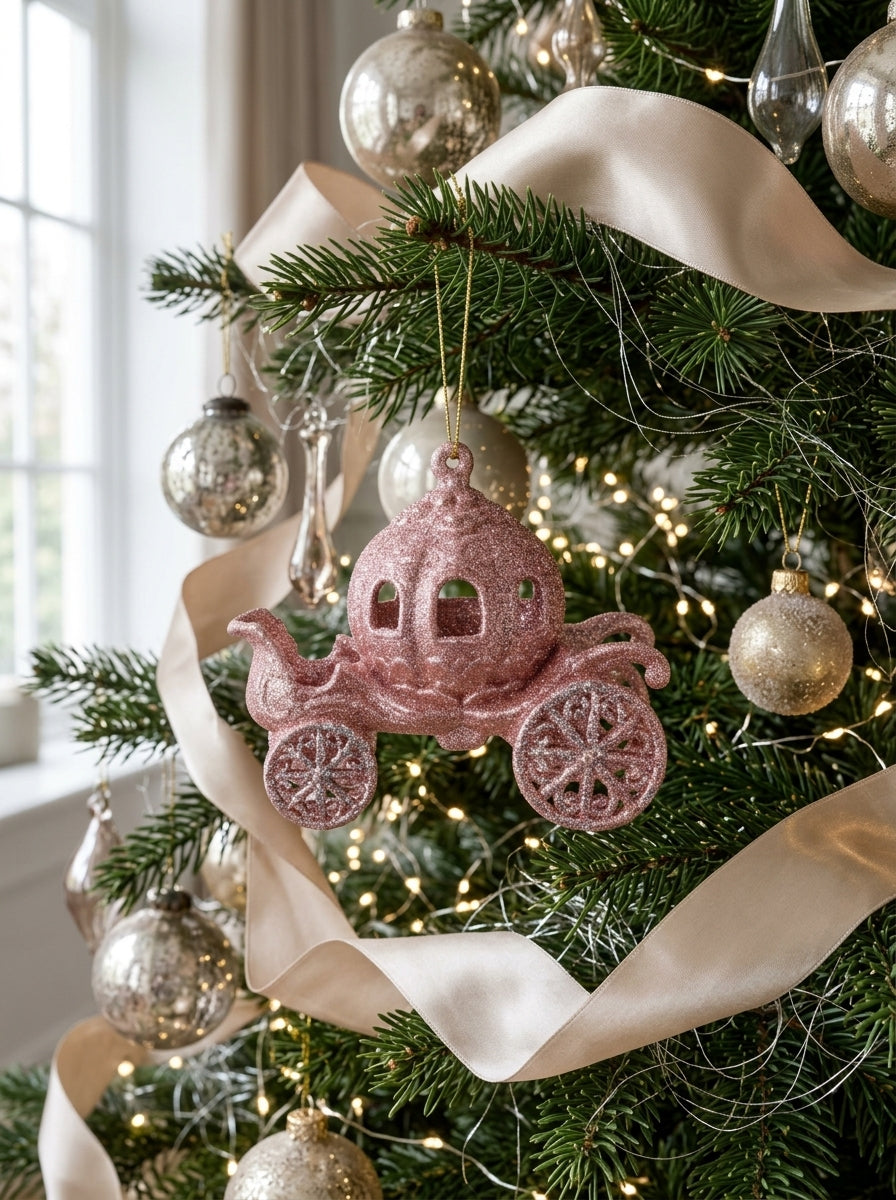 Pembe Glitter Balkabağı Araba Yılbaşı Ağaç Süsü