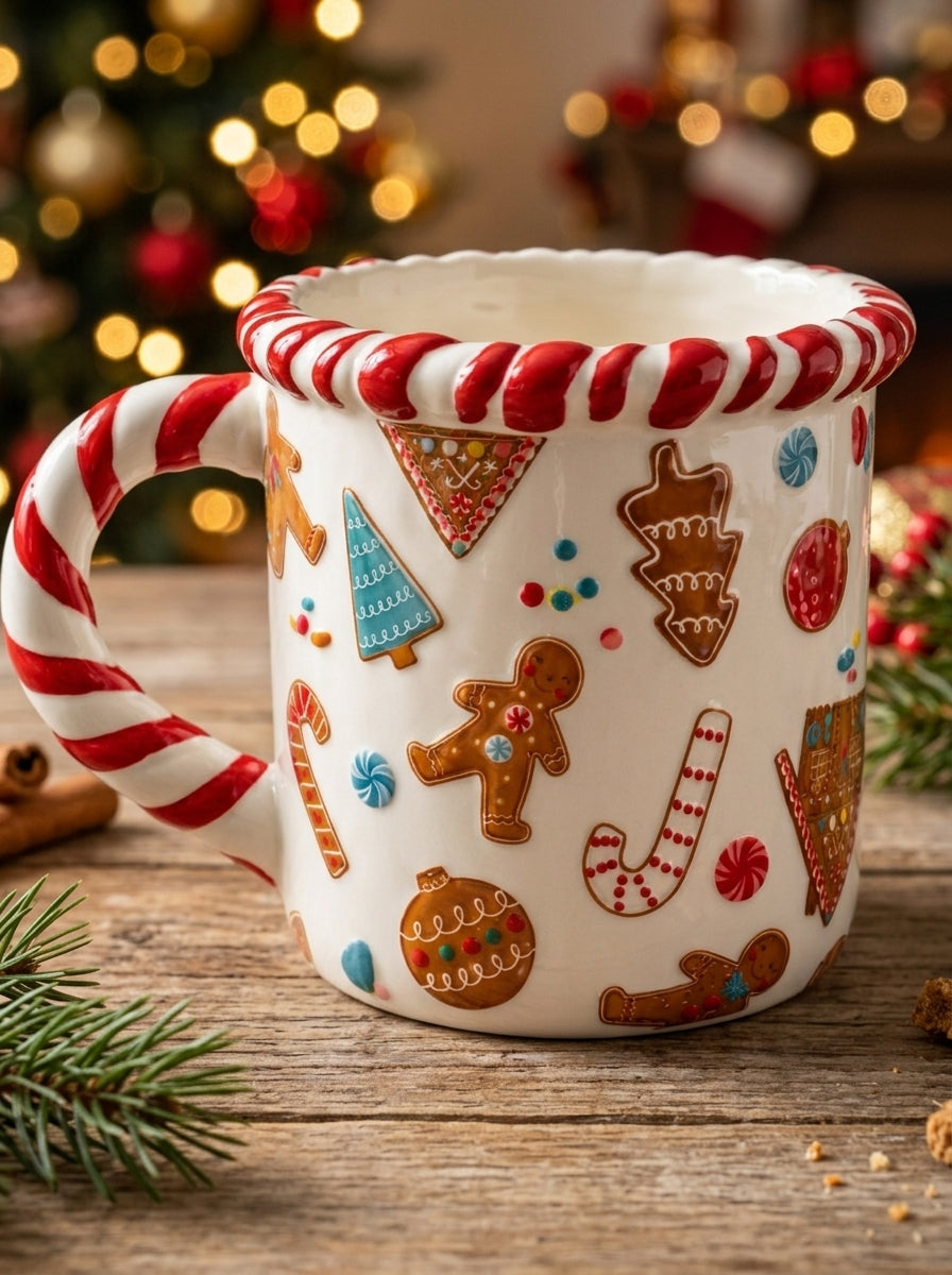 Gingerbread Candy Christmas – Şeker Bastonlu Dekoratif Yılbaşı Kupası