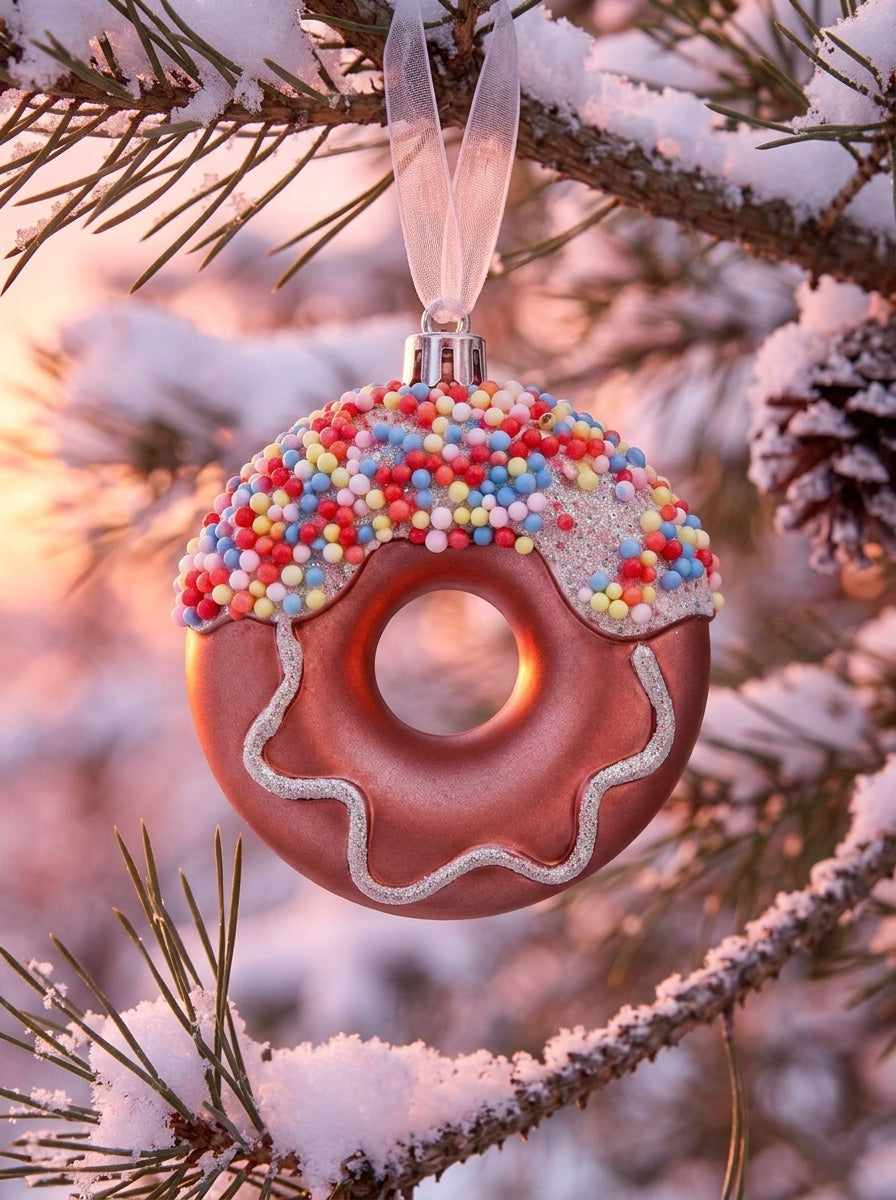 Candy Sprinkle Matte Rose Gold Donut Yılbaşı Ağacı Süsü