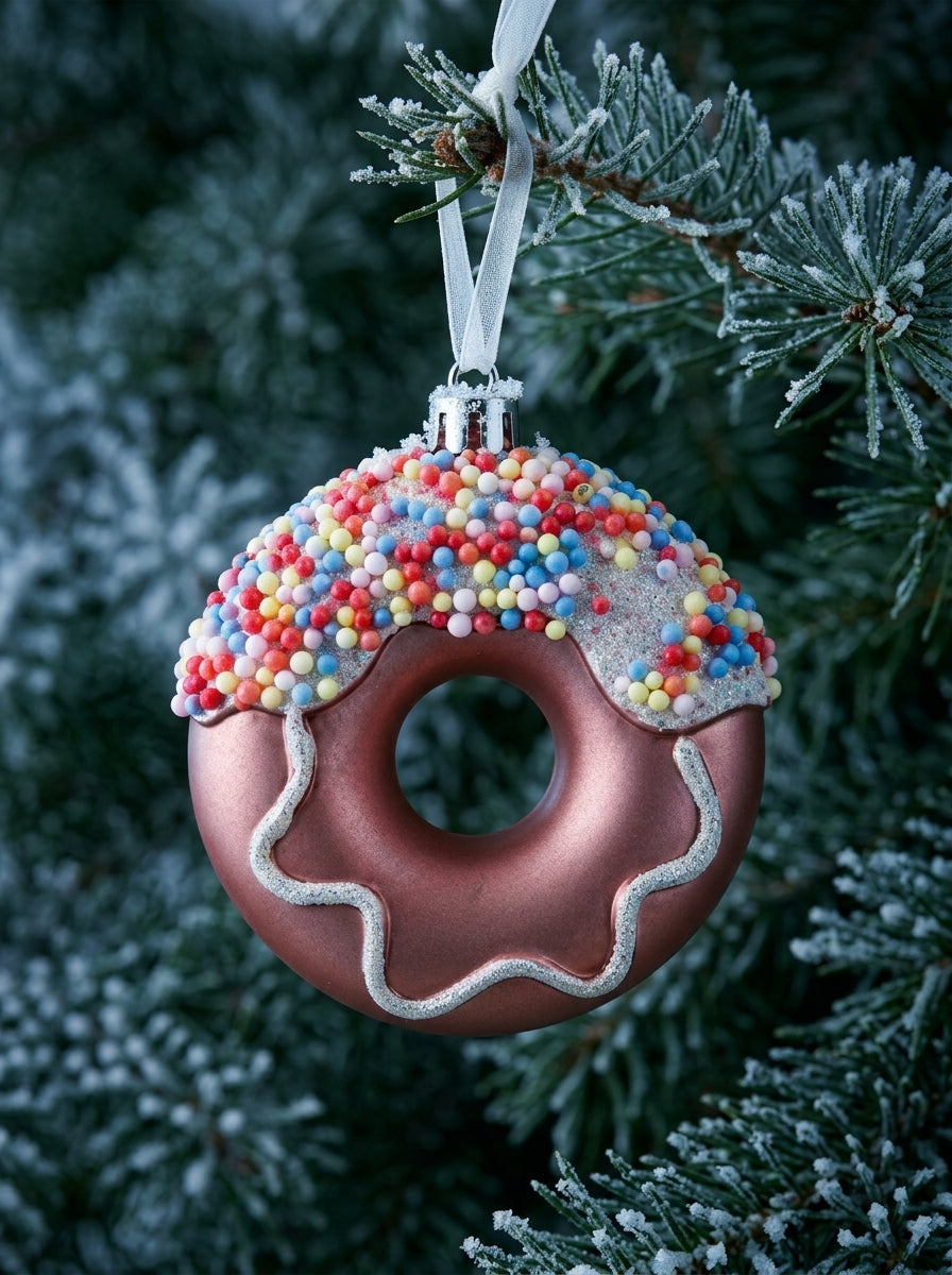 Candy Sprinkle Matte Rose Gold Donut Yılbaşı Ağacı Süsü