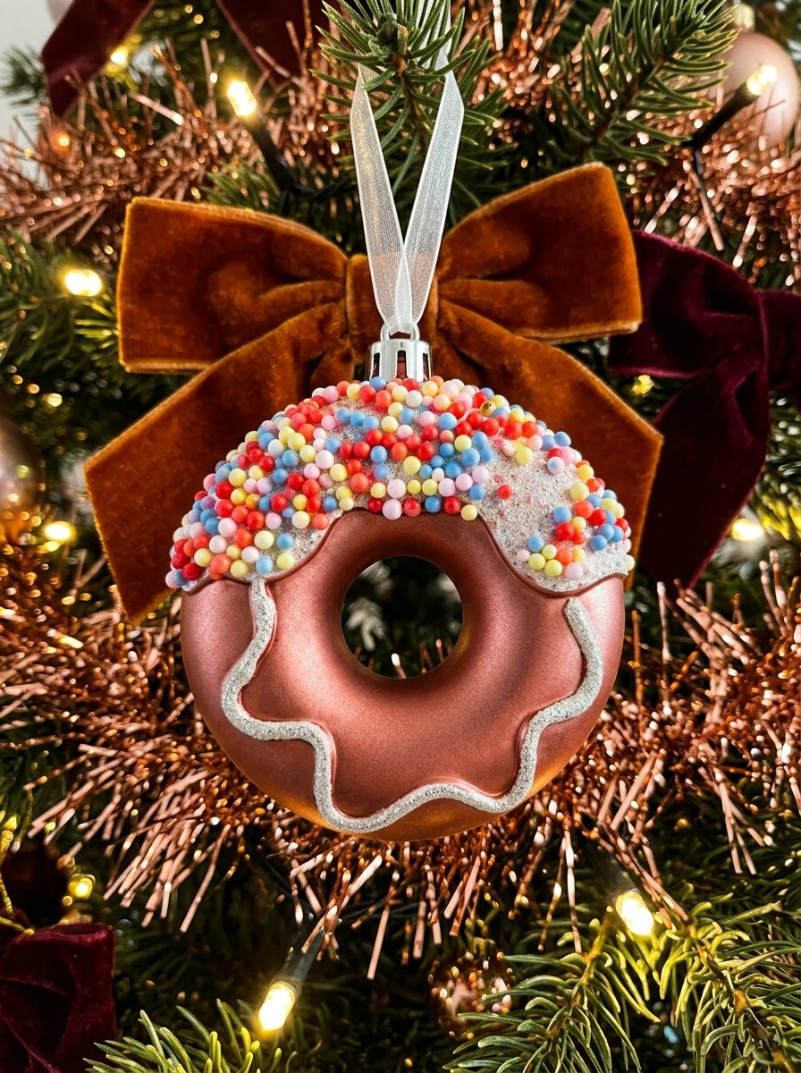 Candy Sprinkle Matte Rose Gold Donut Yılbaşı Ağacı Süsü