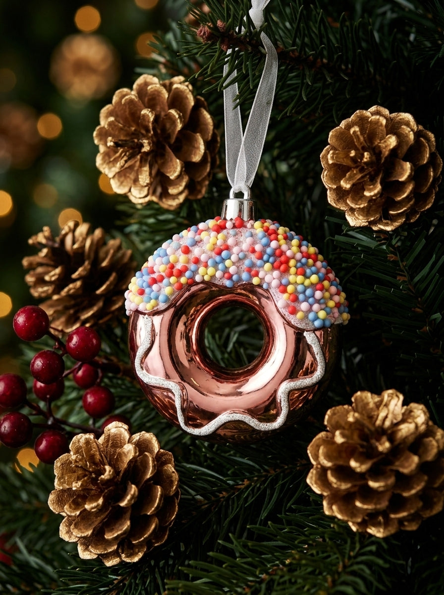 Candy Sprinkle Rose Gold Donut Yılbaşı Ağacı Süsü
