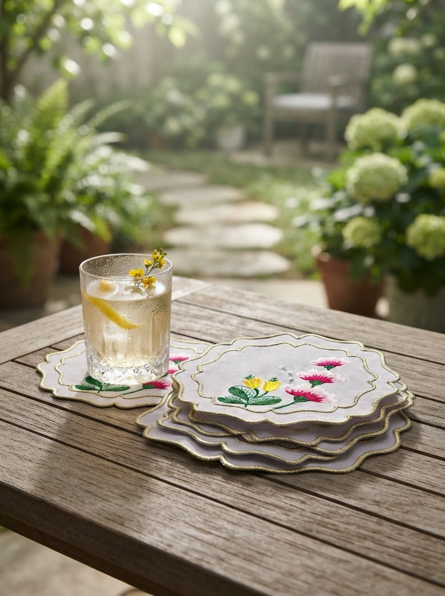 Fleur Embroidered Kokteyl Peçetesi-White