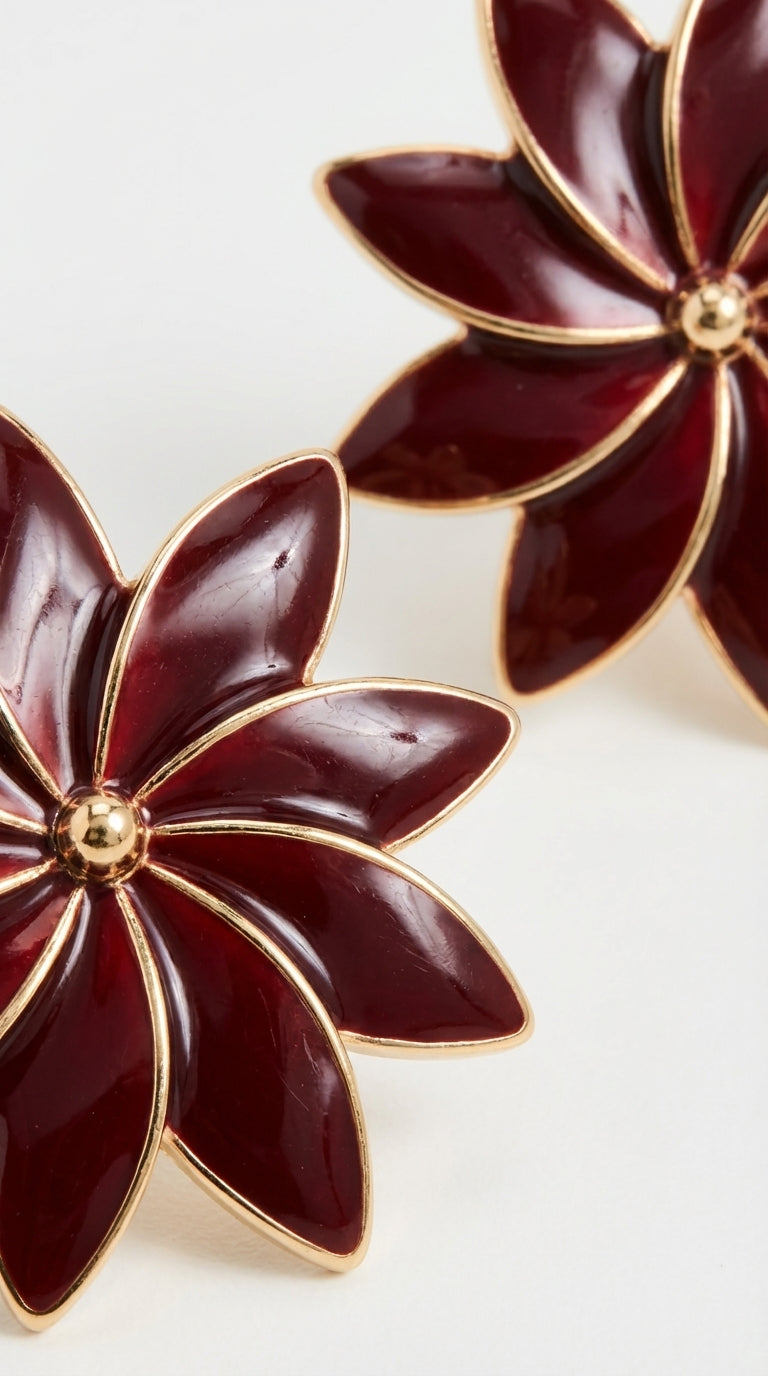 Burgundy Çiçek Küpe