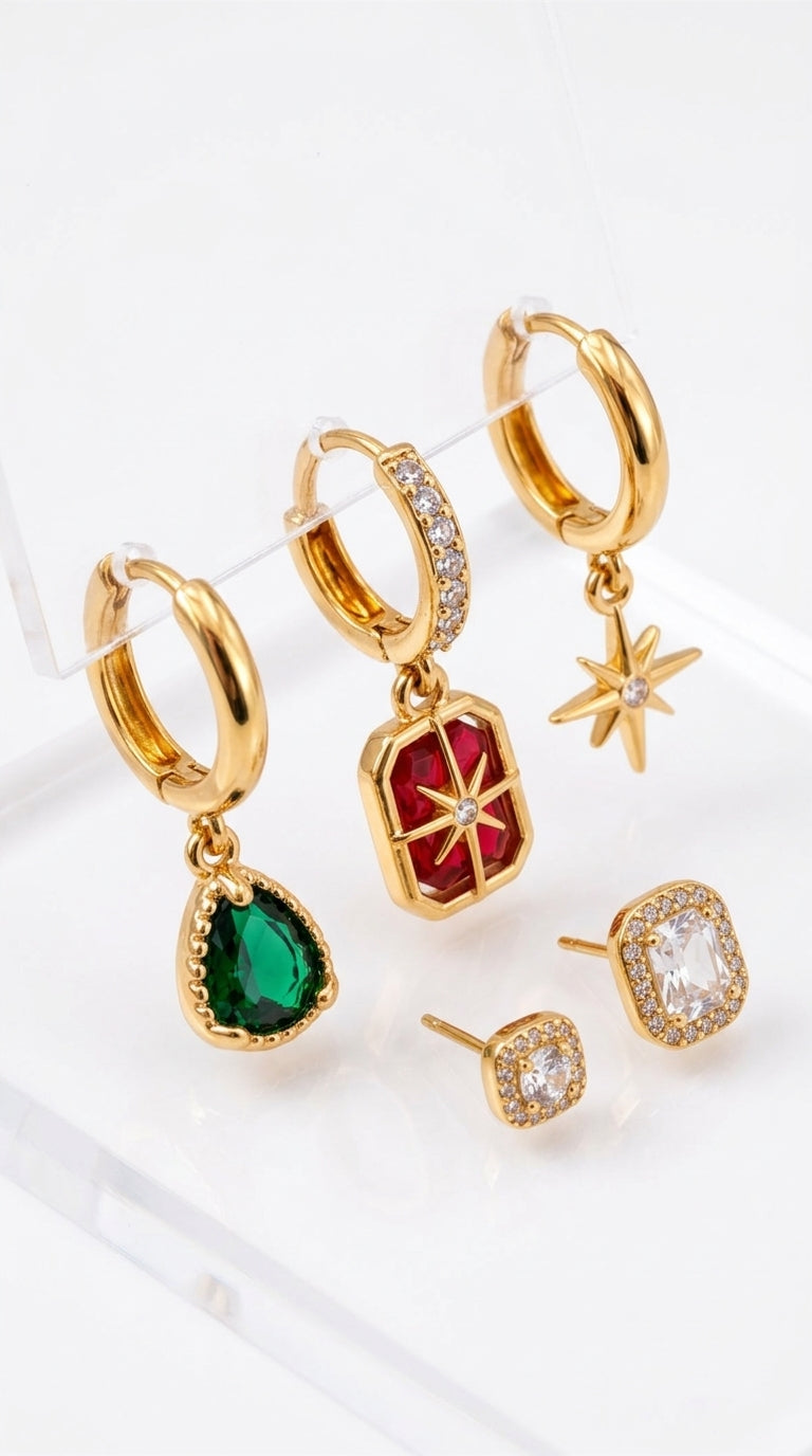 طقم أقراط برسومات البرسيم والنجوم (6 أزواج)