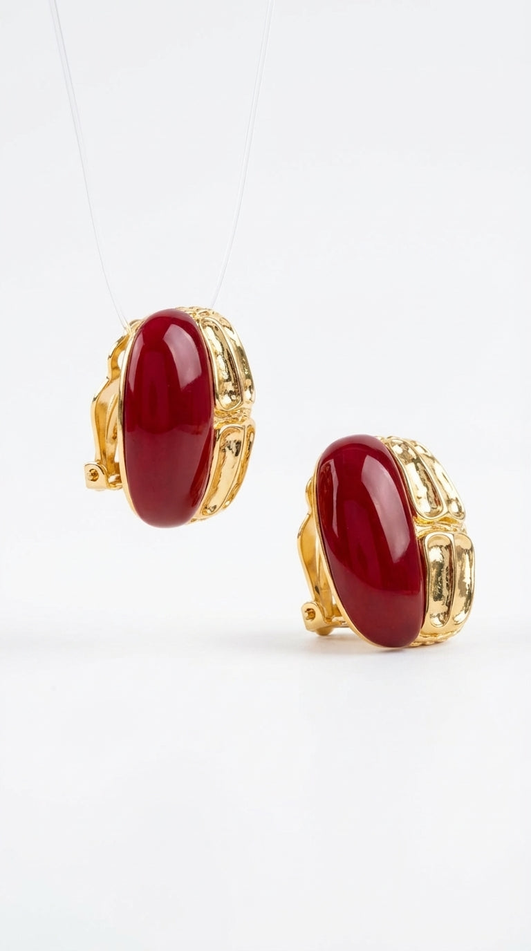 Burgundy & Gold İkili Küpe