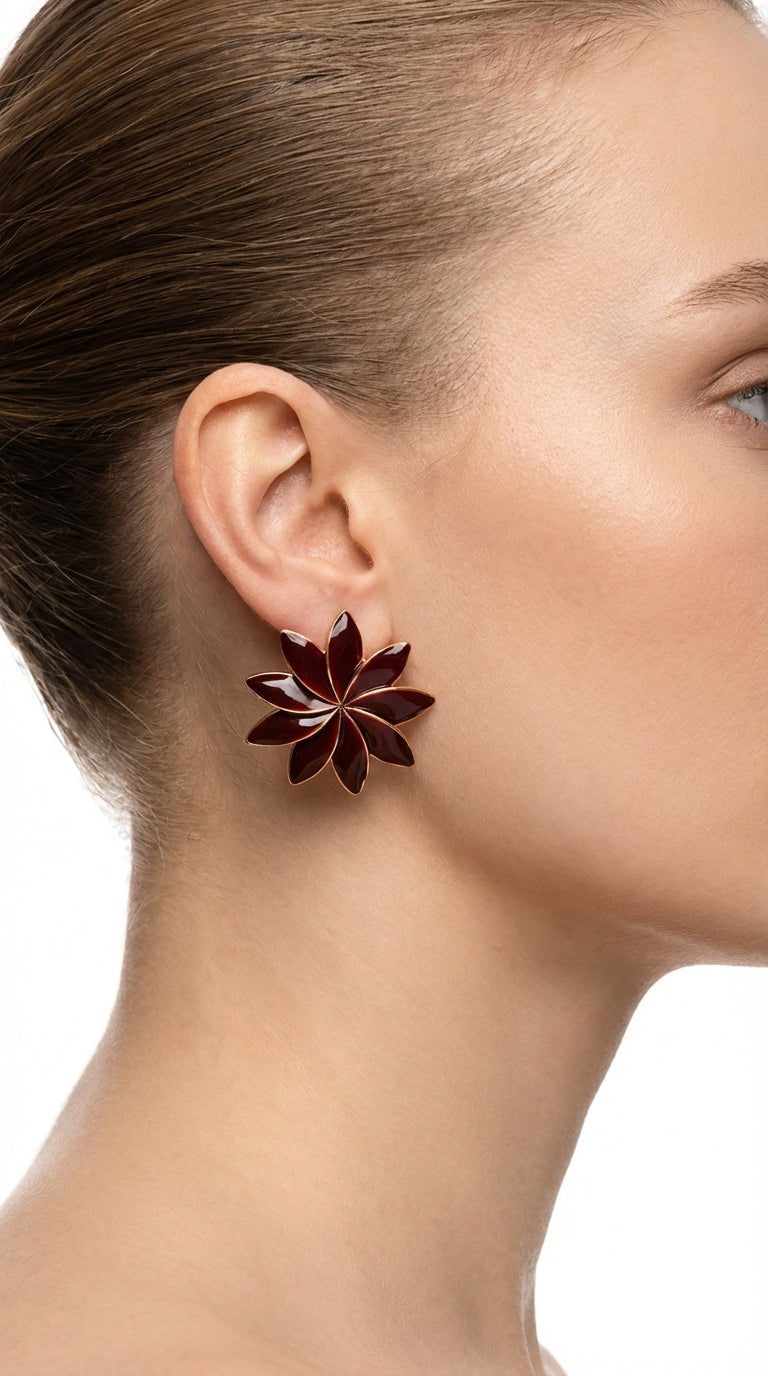 Burgundy Çiçek Küpe