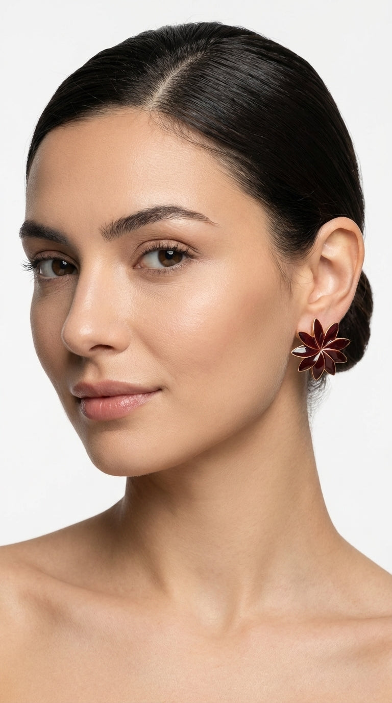 Burgundy Çiçek Küpe