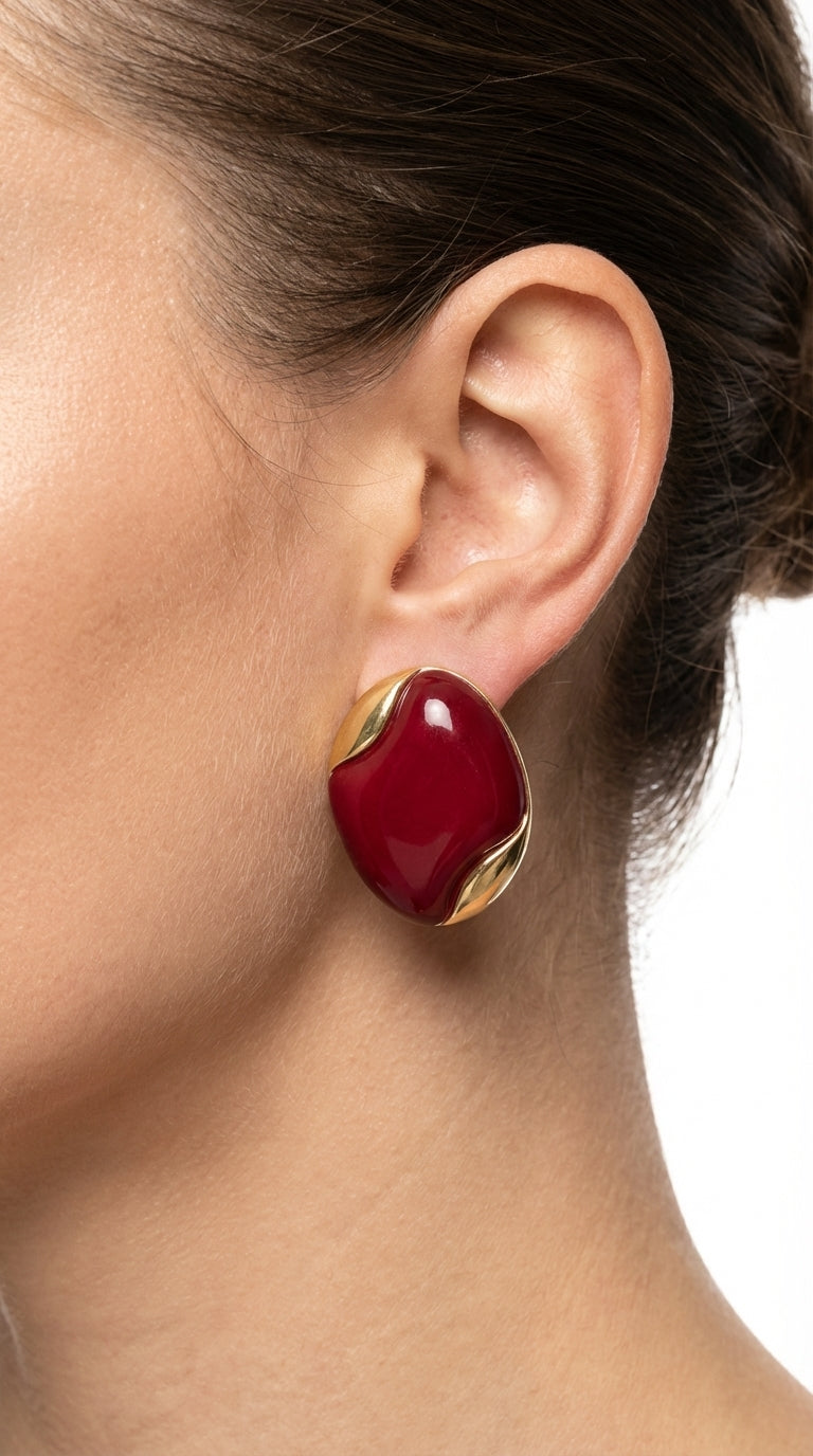 Burgundy Taşlı Küpe