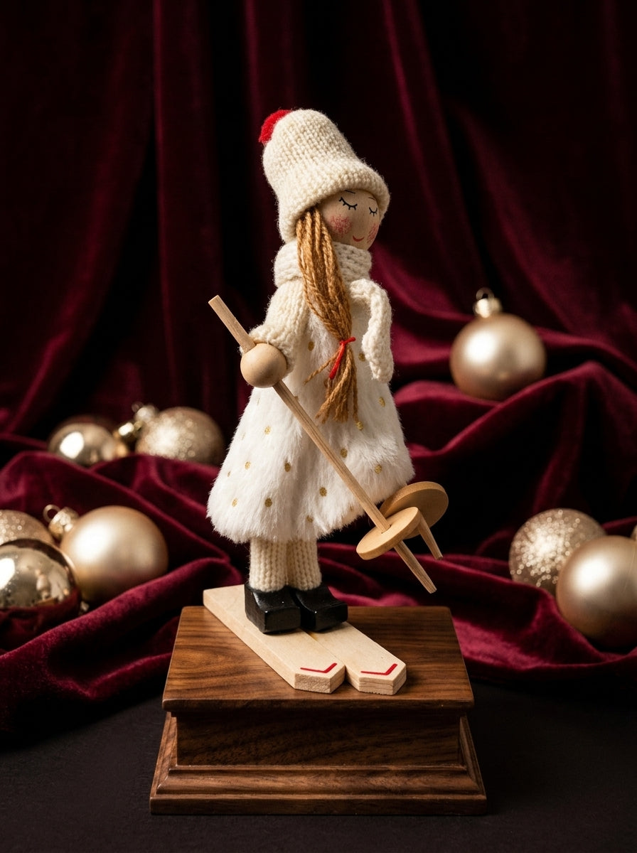 Alpine Snow Fairy – Kayak Yapan Kız Dekoratif Yılbaşı Figürü - 17 CM