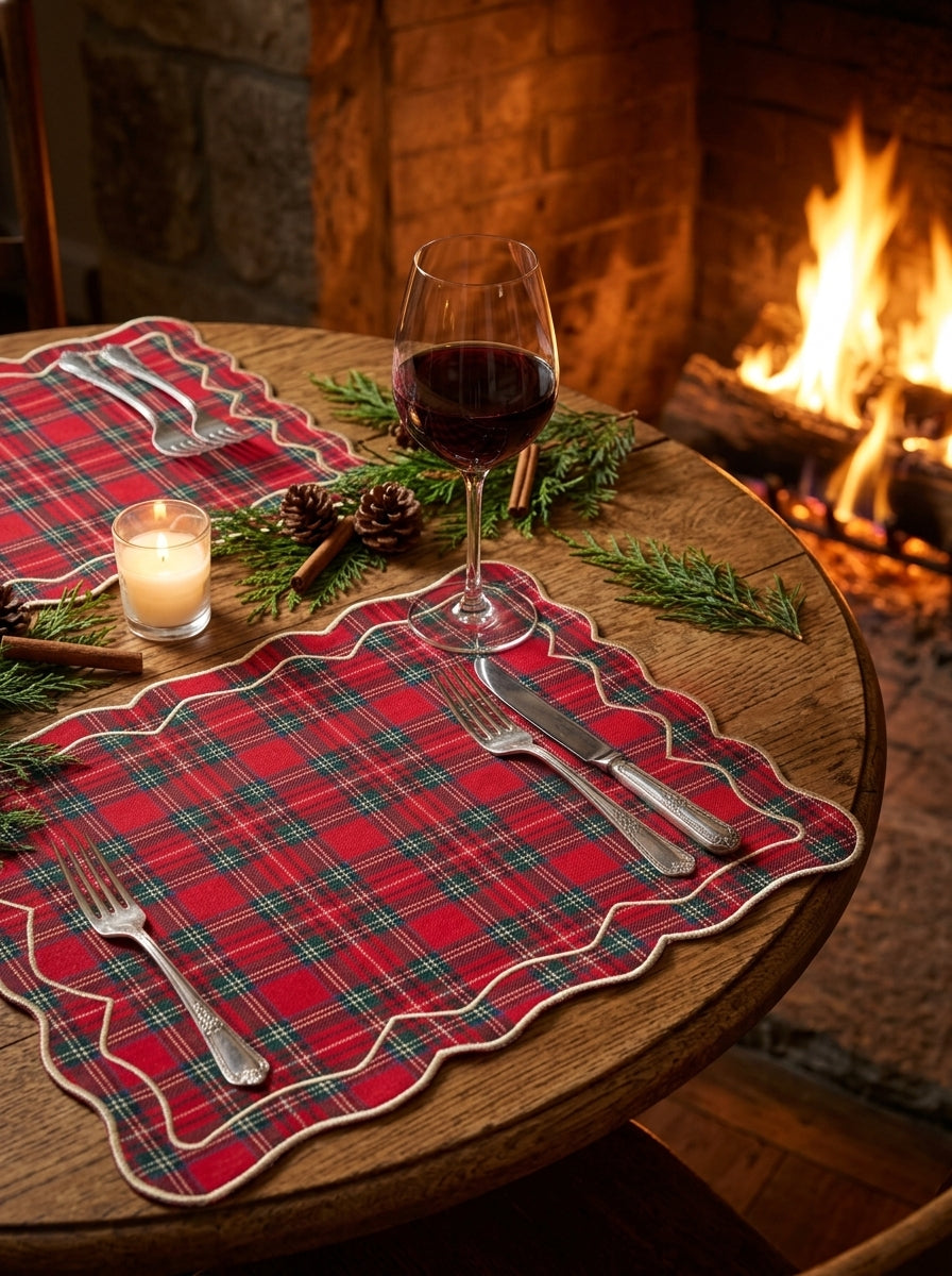 Tartan Rouge Bow Dikdörtgen Amerikan Servis
