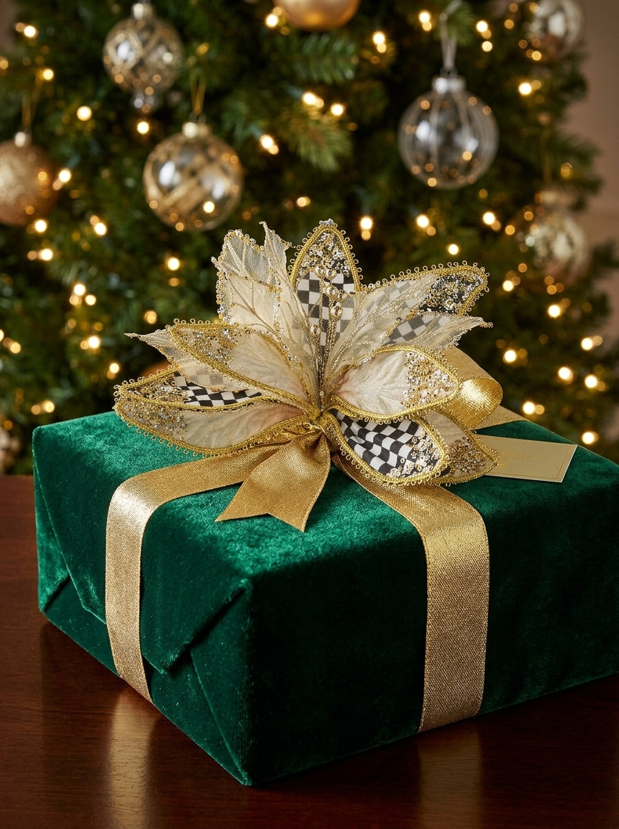 Golden Tartan Poinsettia Klipsli Yılbaşı Ağacı Süsü