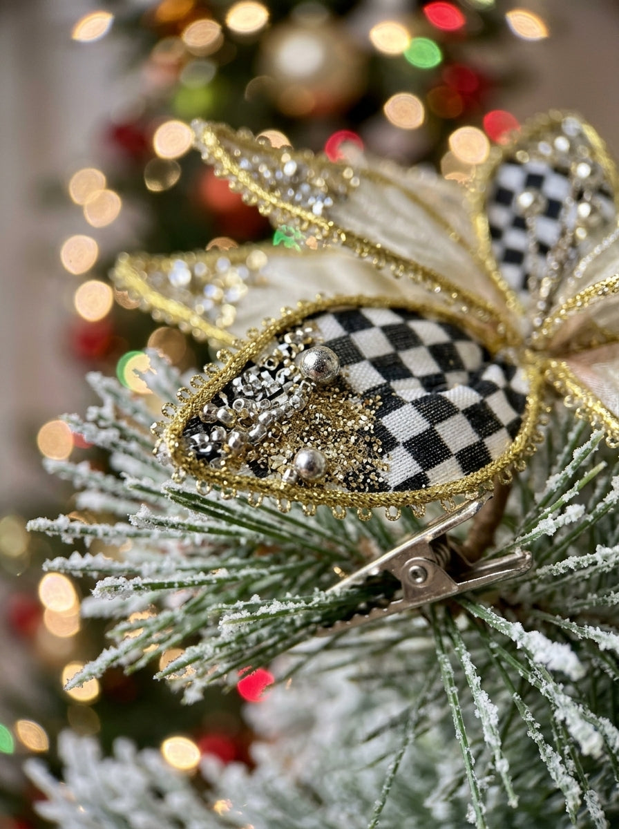 Golden Tartan Poinsettia Klipsli Yılbaşı Ağacı Süsü