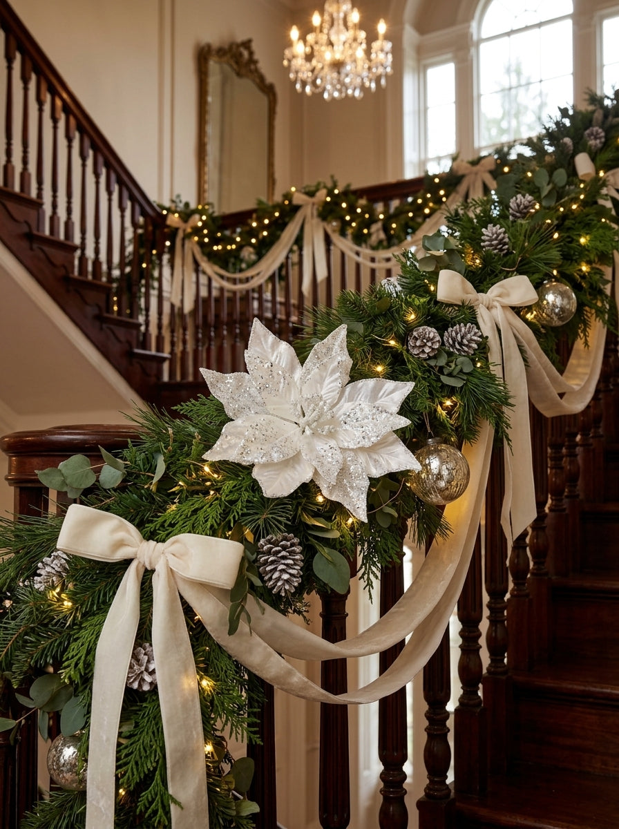 White Frost Poinsettia Klipsli Yılbaşı Ağacı Süsü