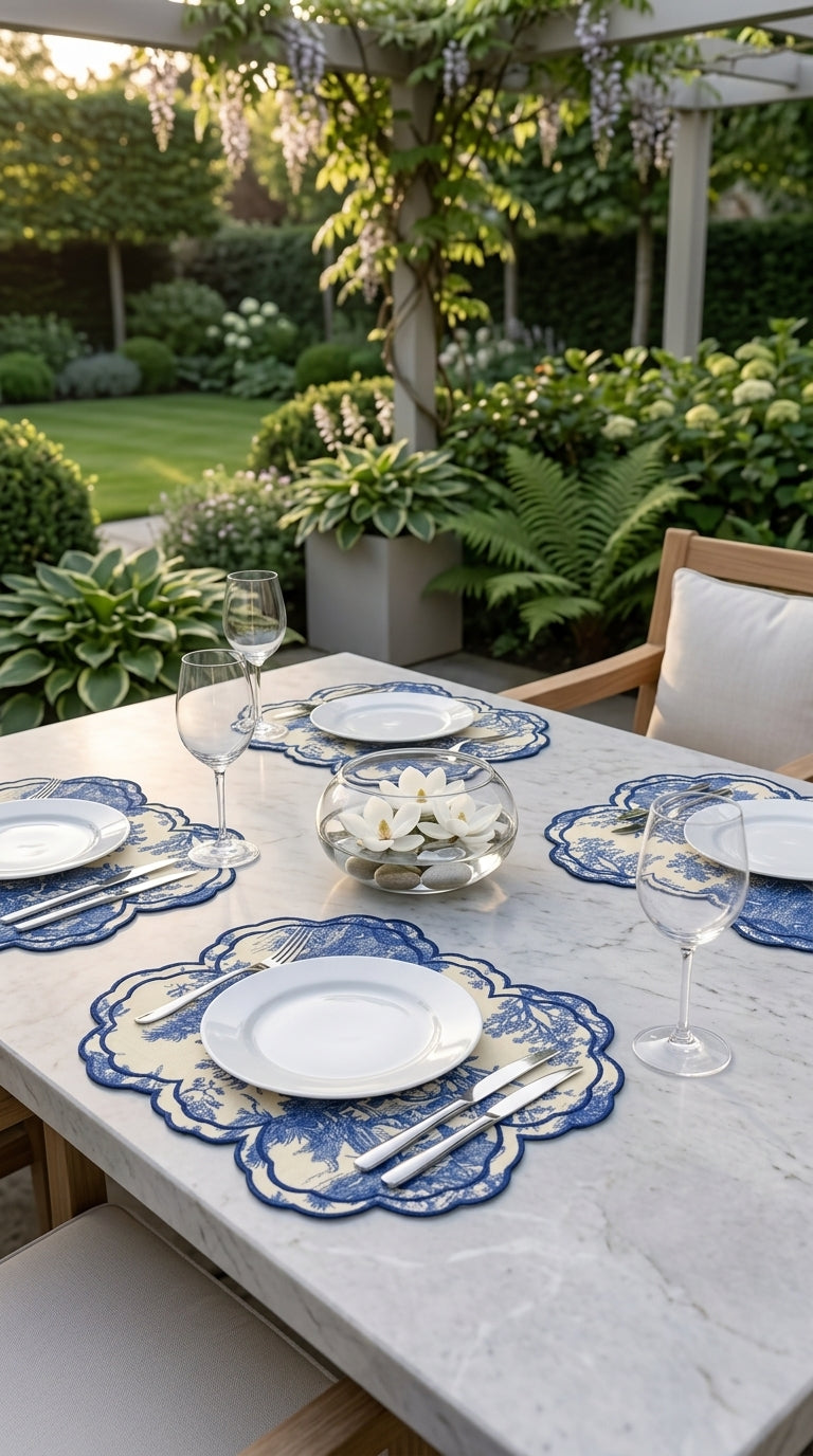 مفارش صحون بتطريز Toile Azure