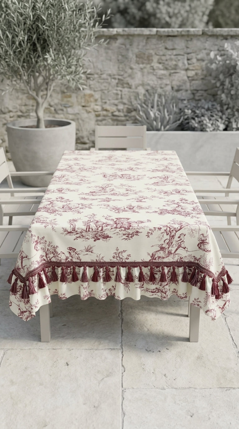 Toilea Burgundy Ruffle Masa Örtüsü