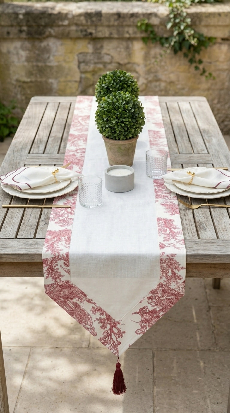 مفرش طاولة توال بنقشة بورجوندي