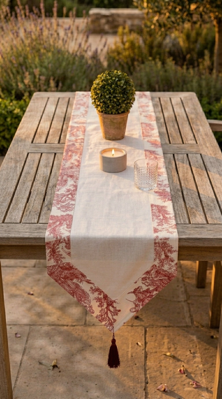 مفرش طاولة توال بنقشة بورجوندي