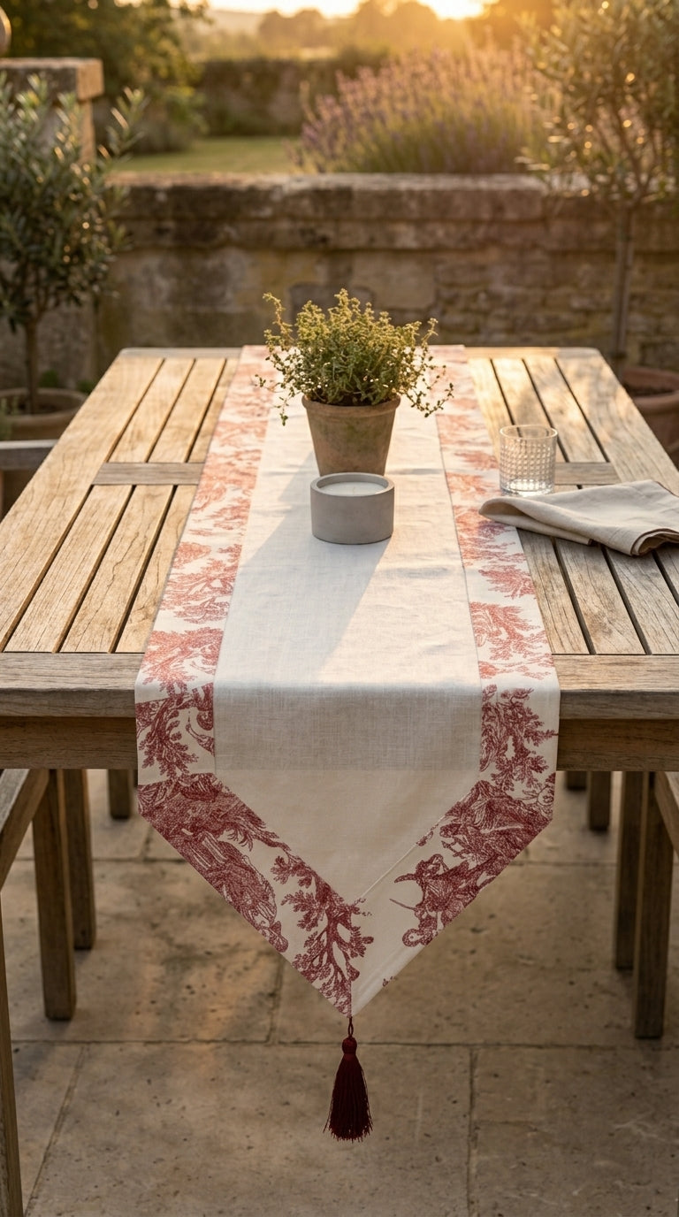 Toile Burgundy Panel Runner