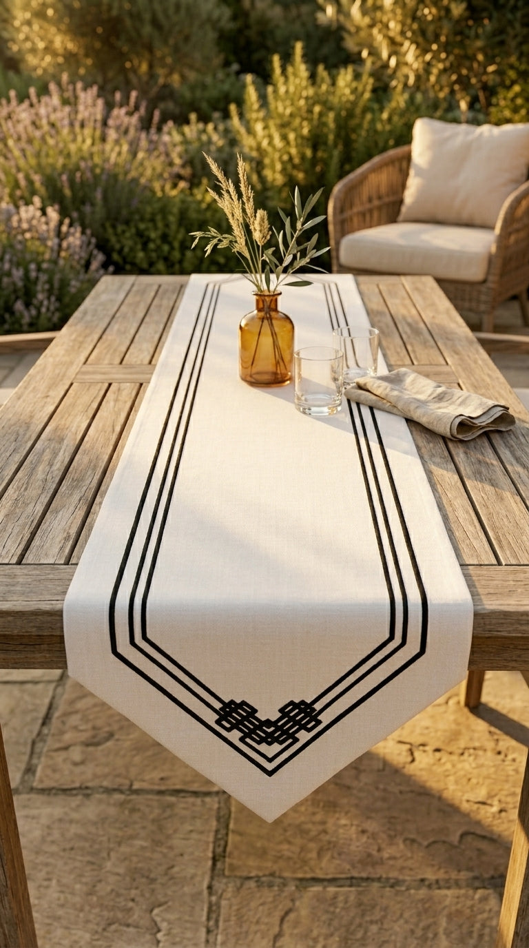 مفرش طاولة بتصميم هندسي من خليط الأقمشة