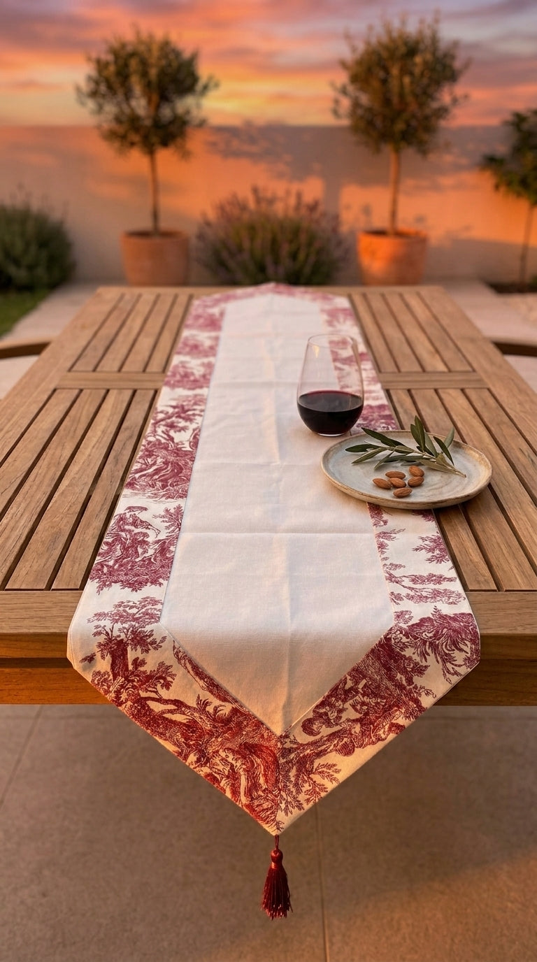 Toile Bugundy Panel Runner