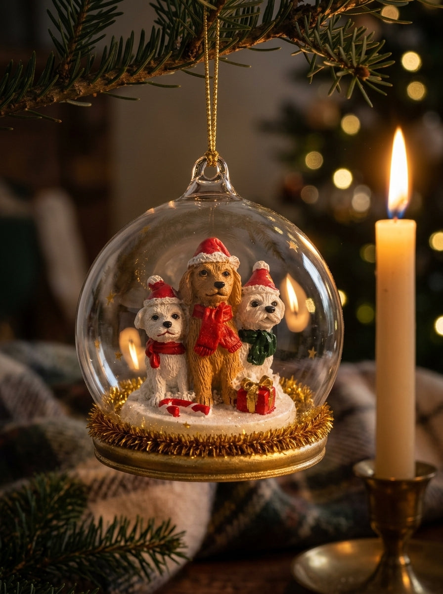 Christmas Pups Cam Kubbe Yılbaşı Ağacı Süsü