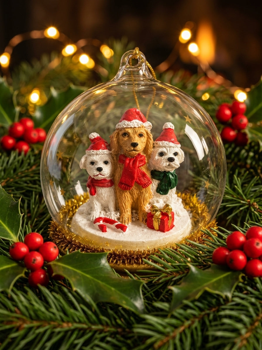 Christmas Pups Cam Kubbe Yılbaşı Ağacı Süsü
