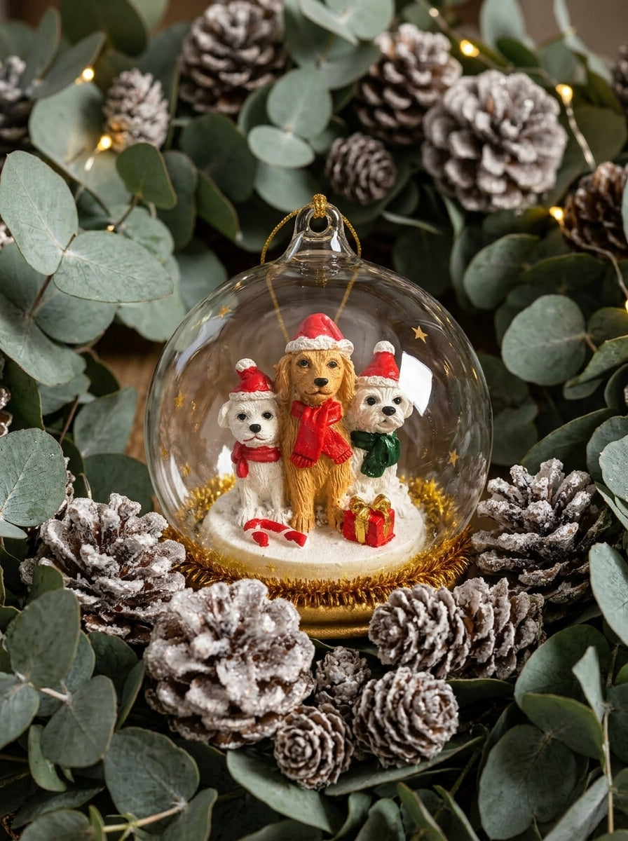 Christmas Pups Cam Kubbe Yılbaşı Ağacı Süsü