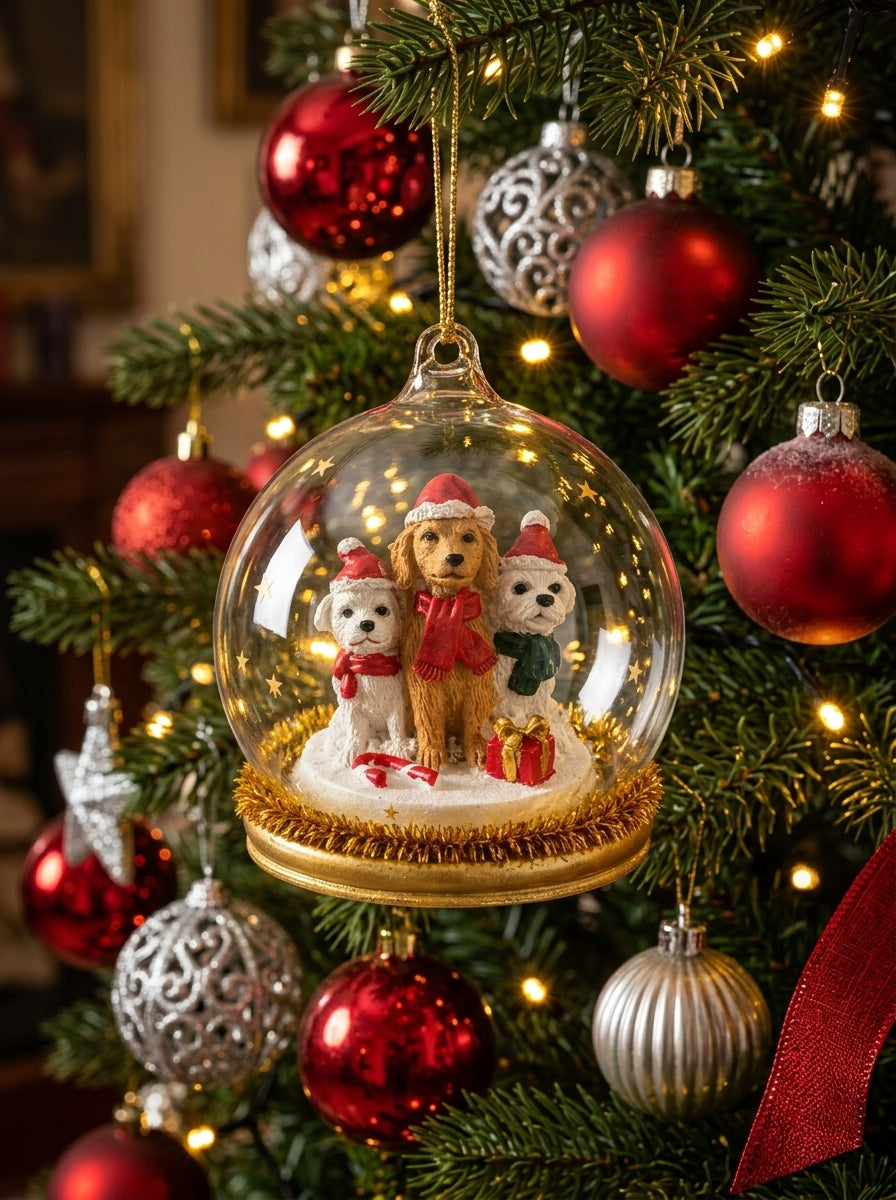 Christmas Pups Cam Kubbe Yılbaşı Ağacı Süsü