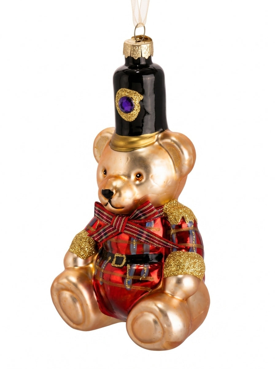 Royal Teddy Guard – Gold İşlemeli Cam Ayıcık Yılbaşı Ağacı Süsü - 14 CM
