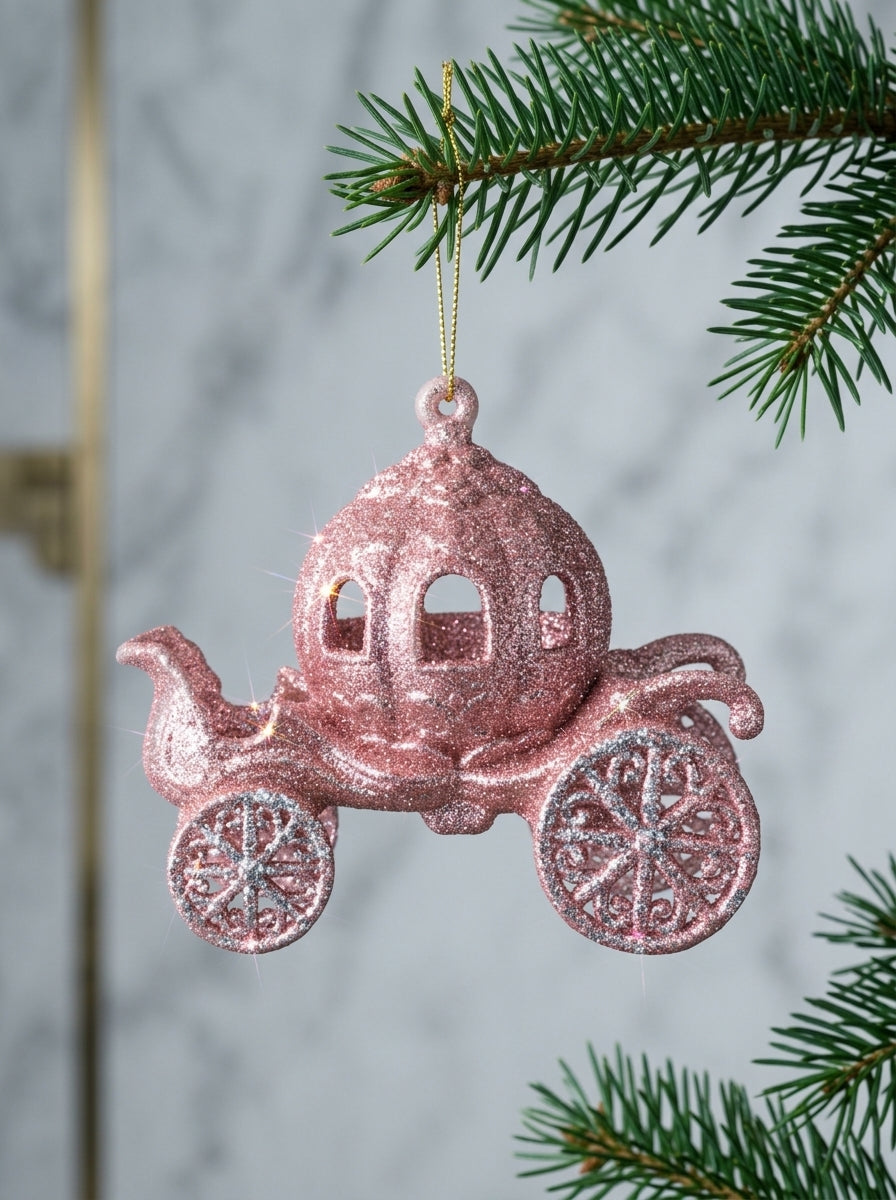 Pembe Glitter Balkabağı Araba Yılbaşı Ağaç Süsü