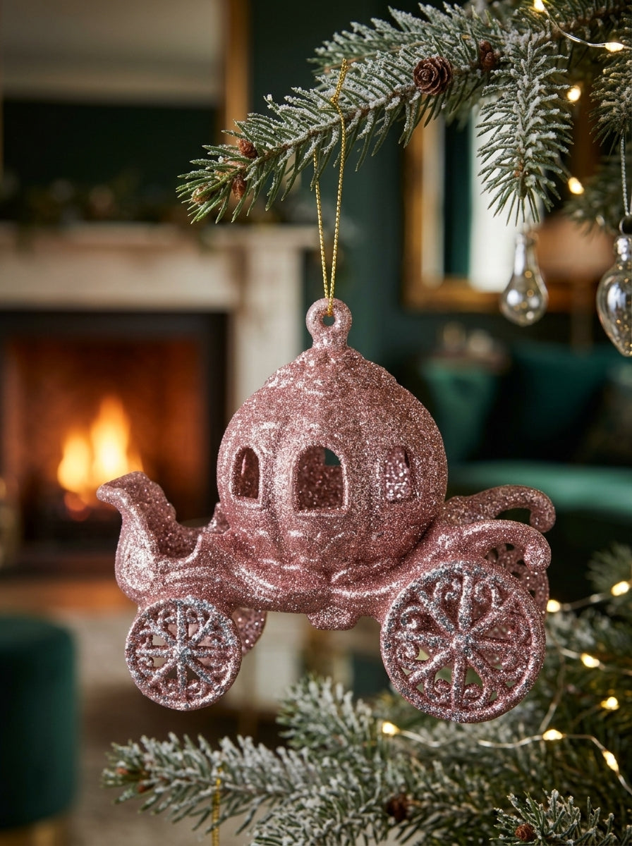Pembe Glitter Balkabağı Araba Yılbaşı Ağaç Süsü