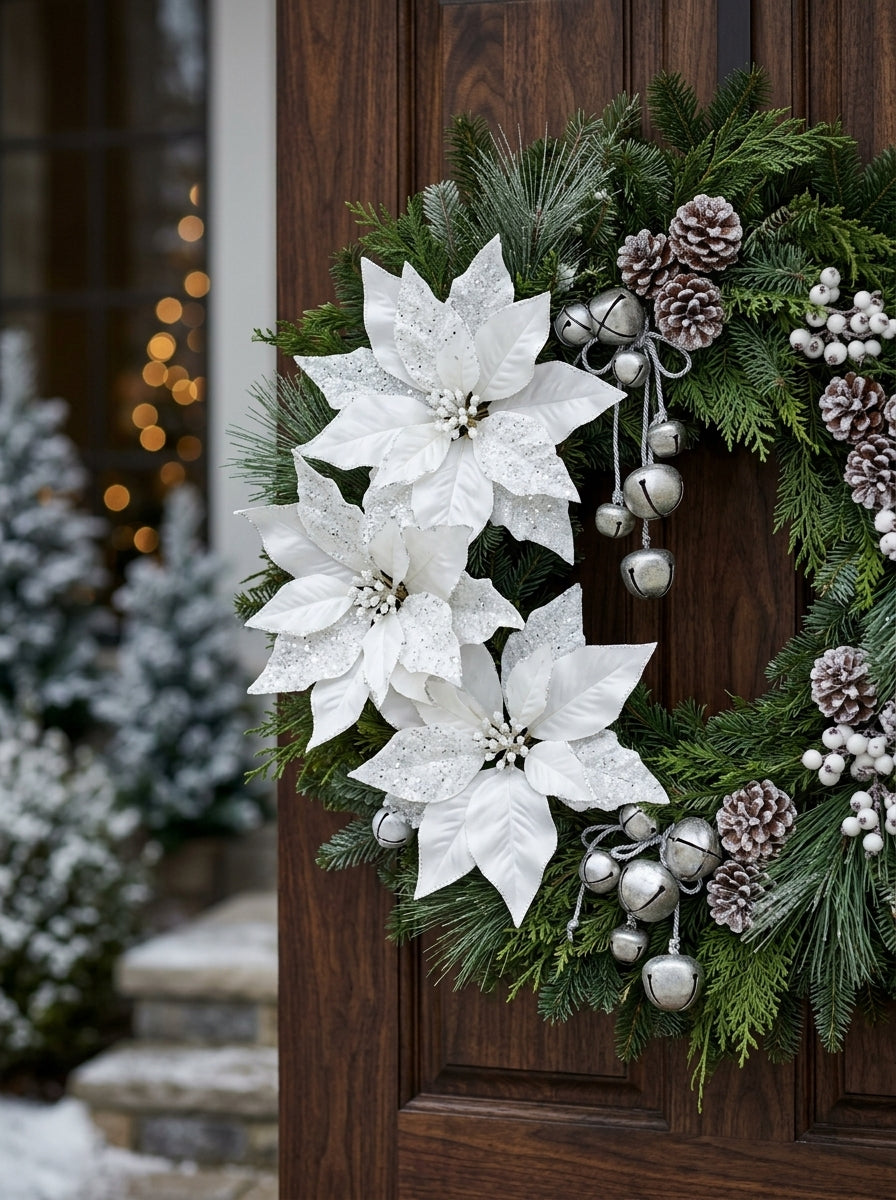 White Frost Poinsettia Klipsli Yılbaşı Ağacı Süsü