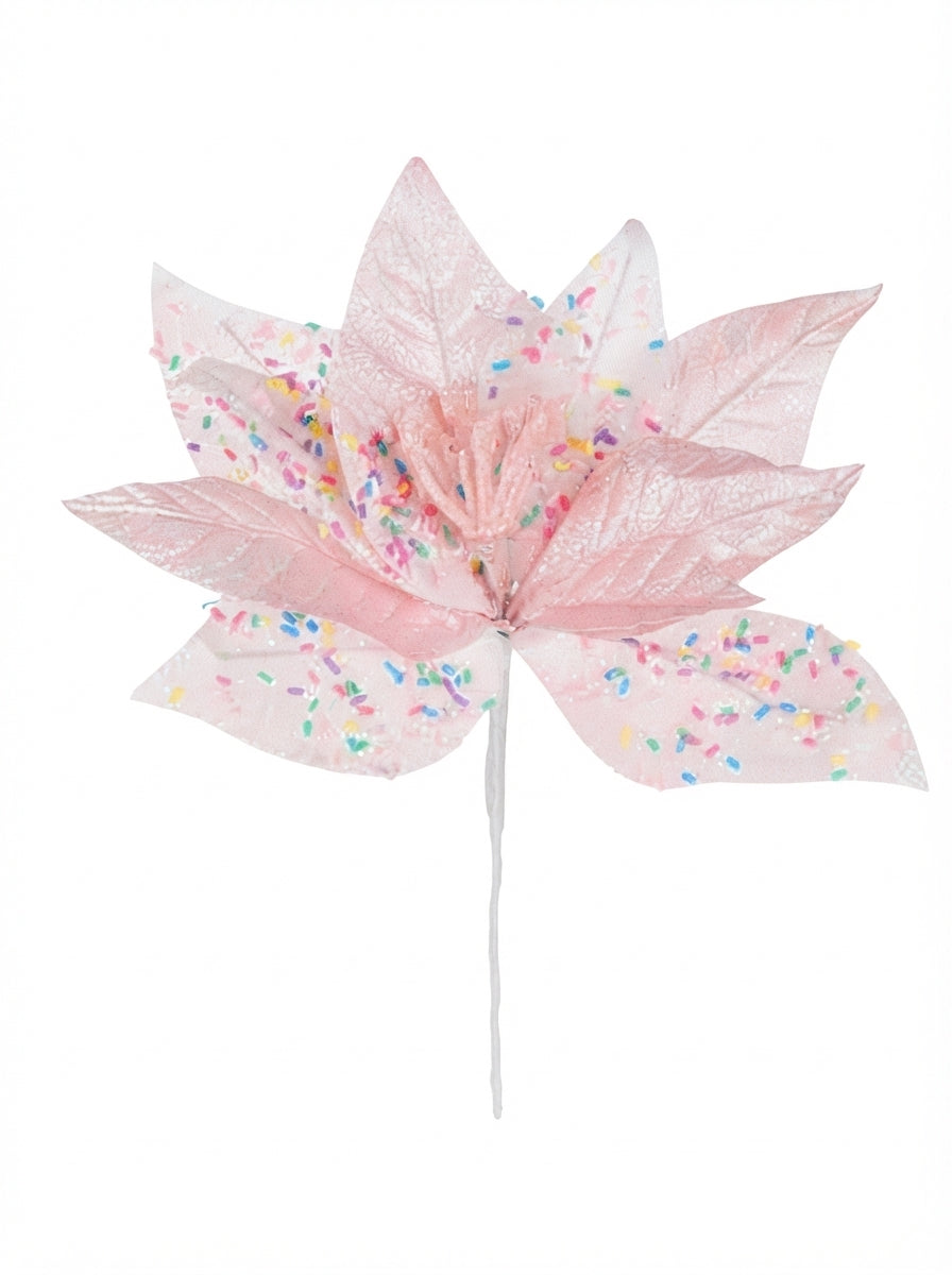 Pink Candy Poinsettia Glitter Yılbaşı Ağacı Süsü