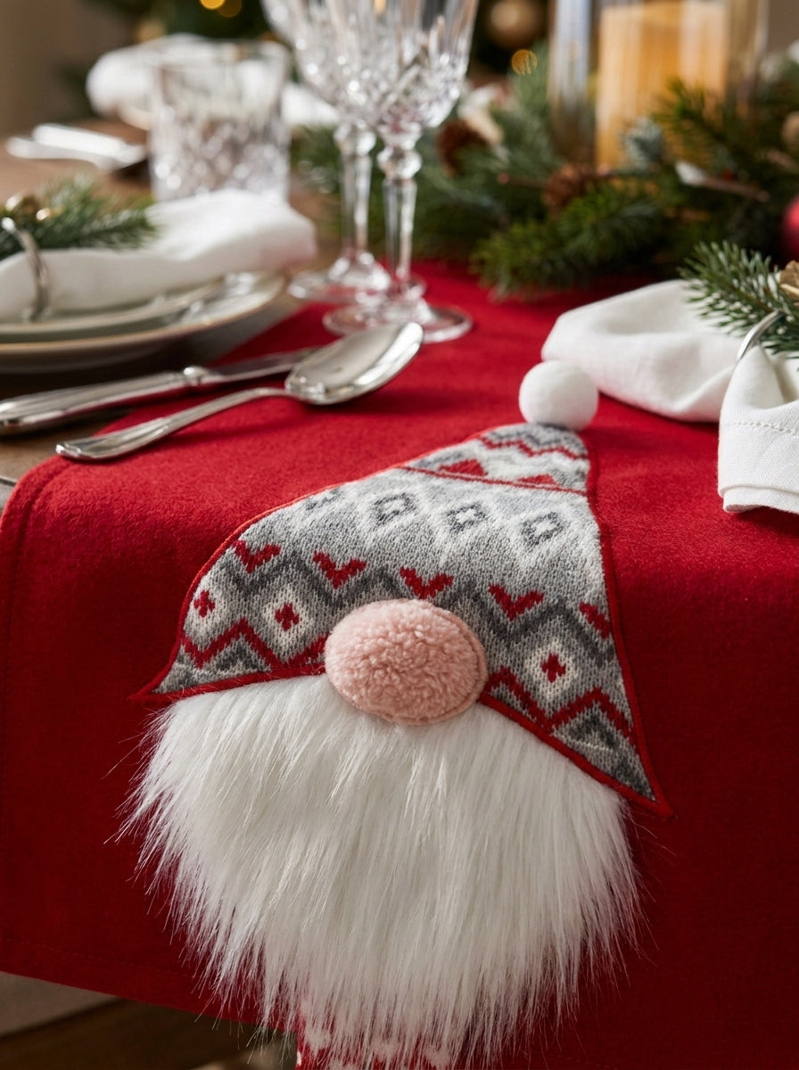 Christmas Gnome Kırmızı 3D Dekoratif Yılbaşı Runner