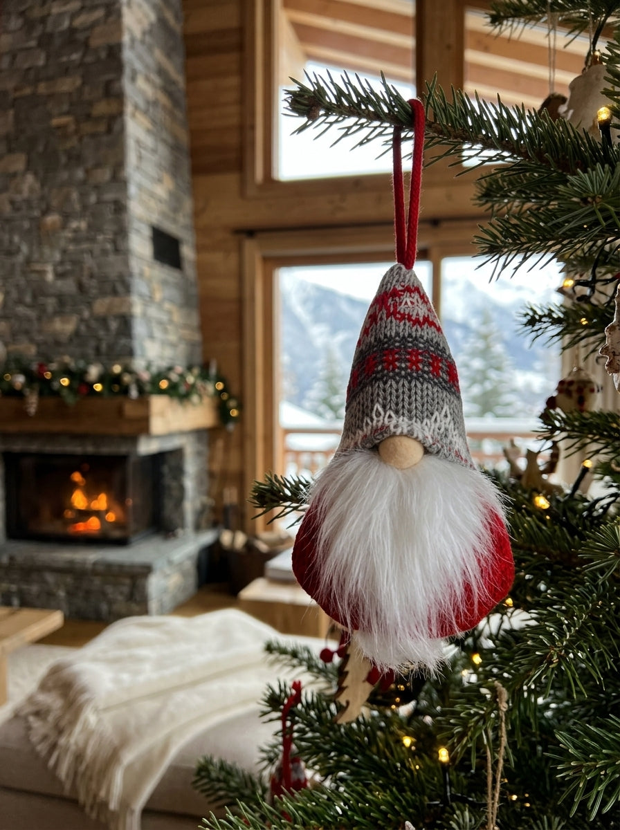 Nordic Noel Kırmızı Örgü Şapkalı Gnome Yılbaşı Ağaç Süsü – 16 CM