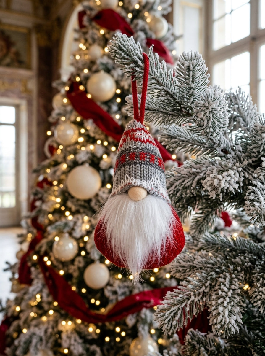 Nordic Noel Kırmızı Örgü Şapkalı Gnome Yılbaşı Ağaç Süsü – 16 CM