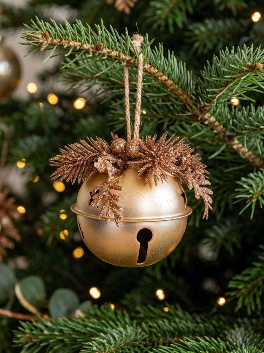 Nordic Christmas Bell Gold – Işıltılı Çam Dallı Yılbaşı Çanı