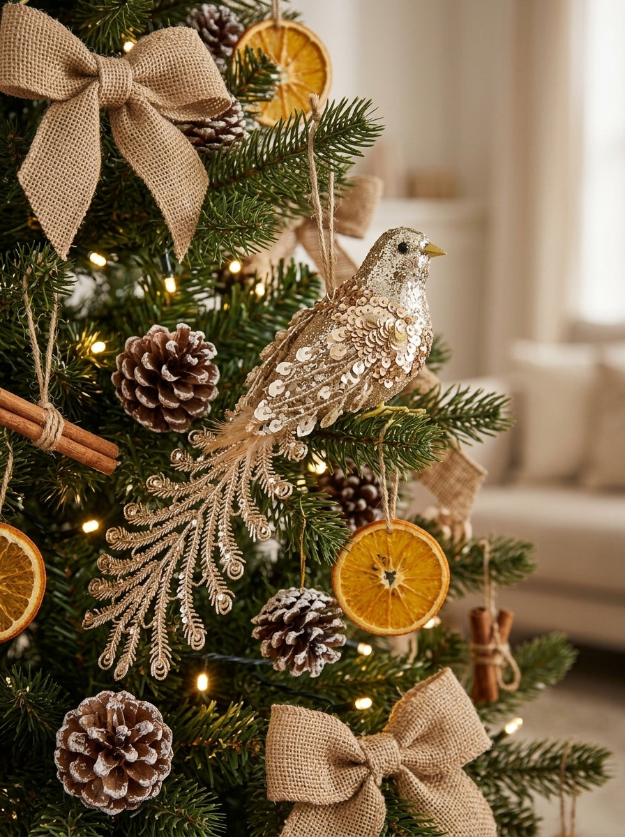 Champagne Swan Glitter Uzun Kuyruklu Klipsli Yılbaşı Kuşu