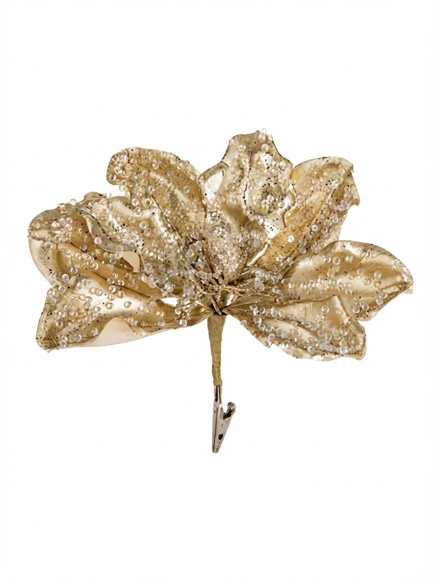 Golden Crystal Klipsli Yılbaşı Çiçeği Ağaç Süsü