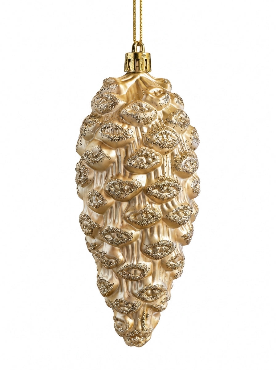 Golden Pine – Şampanya Gold Işıltılı Kozalak Yılbaşı Ağacı Süsü - 13 CM