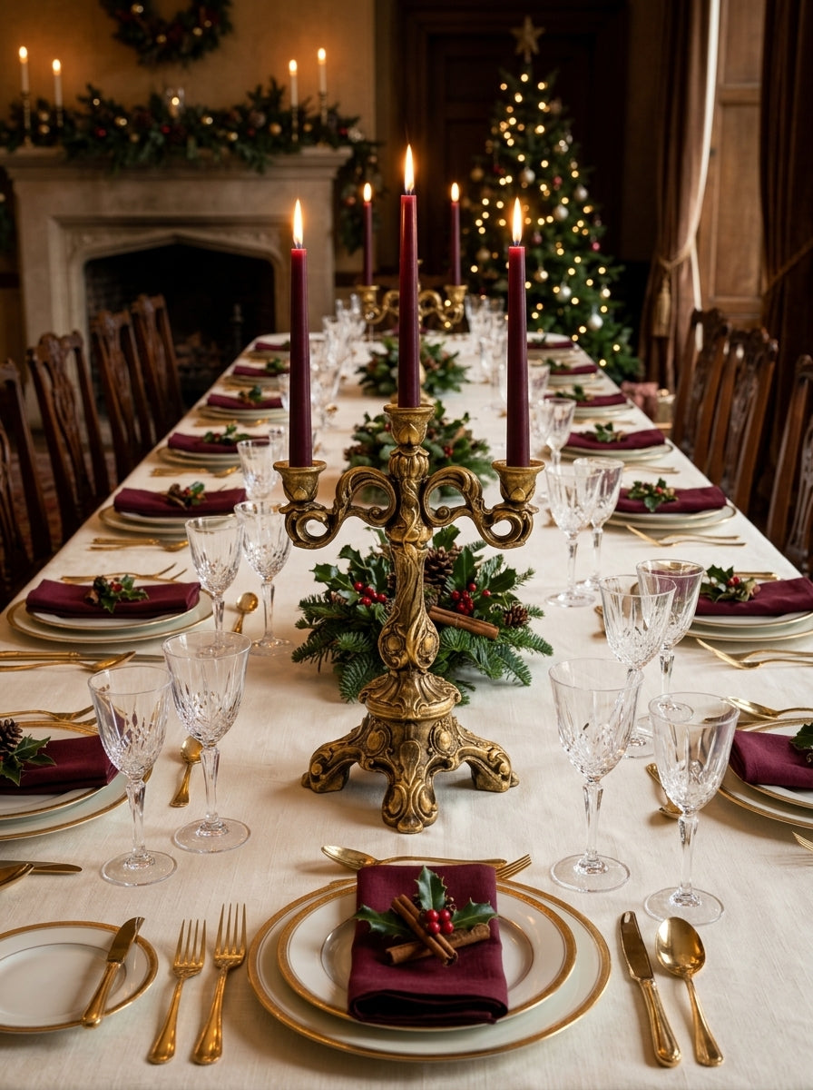 Royal Christmas El Yapımı Üçlü Gold Şamdan