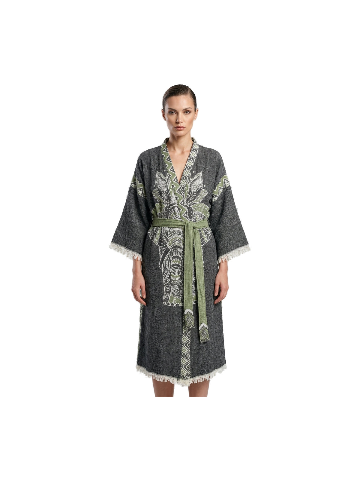 Green-Black Elephant Kimono